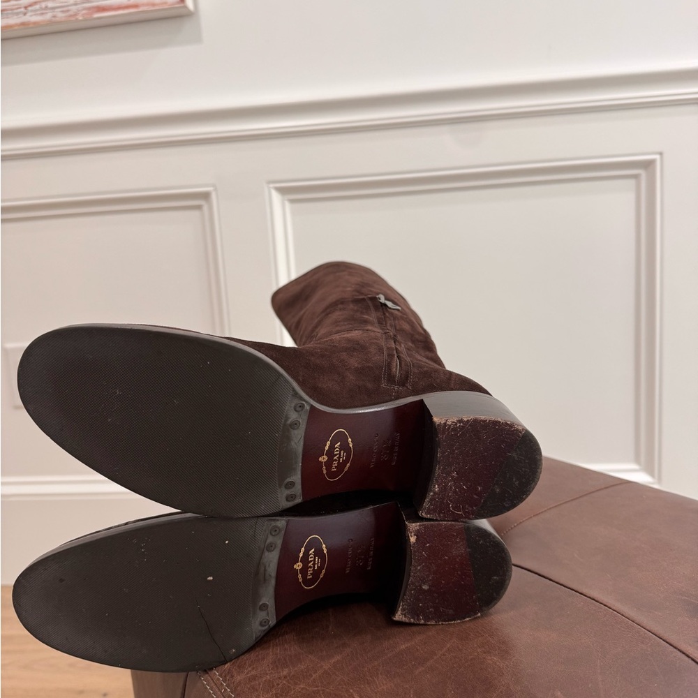 PRADA Brown Suede Knee-High Boots - Picture 7 of 8